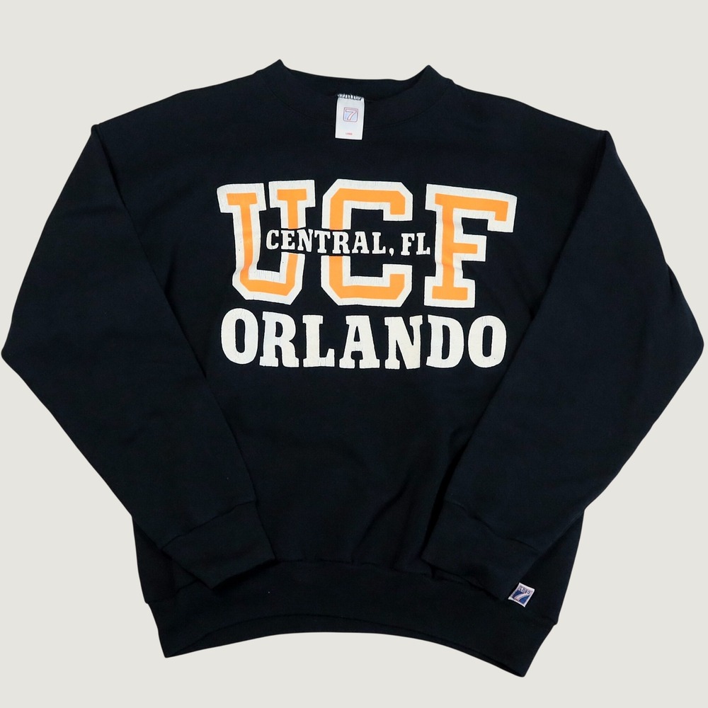 Vintage 90s Logo 7 UCF Orlando Sweatshirt Mens L Black Central Florida Crewneck